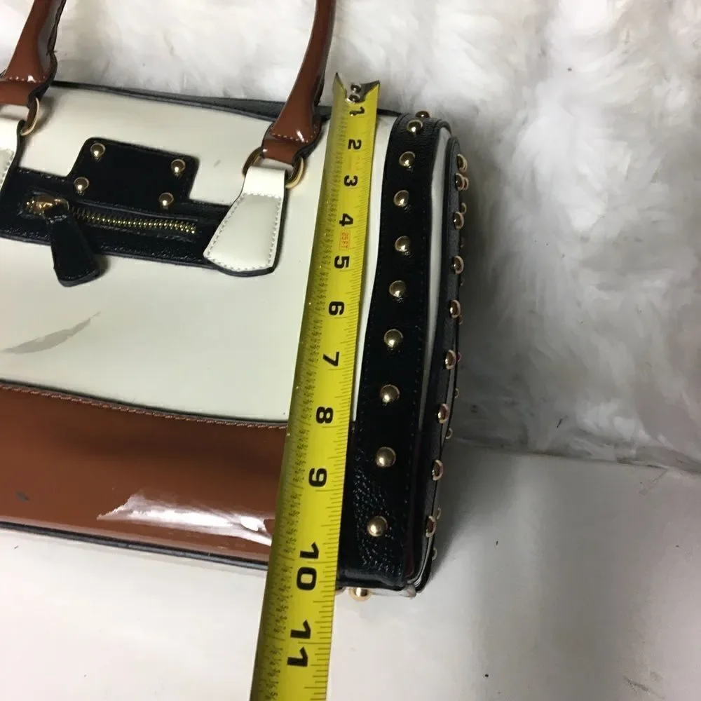 Dasein three tones satchel handbag bag with studs.